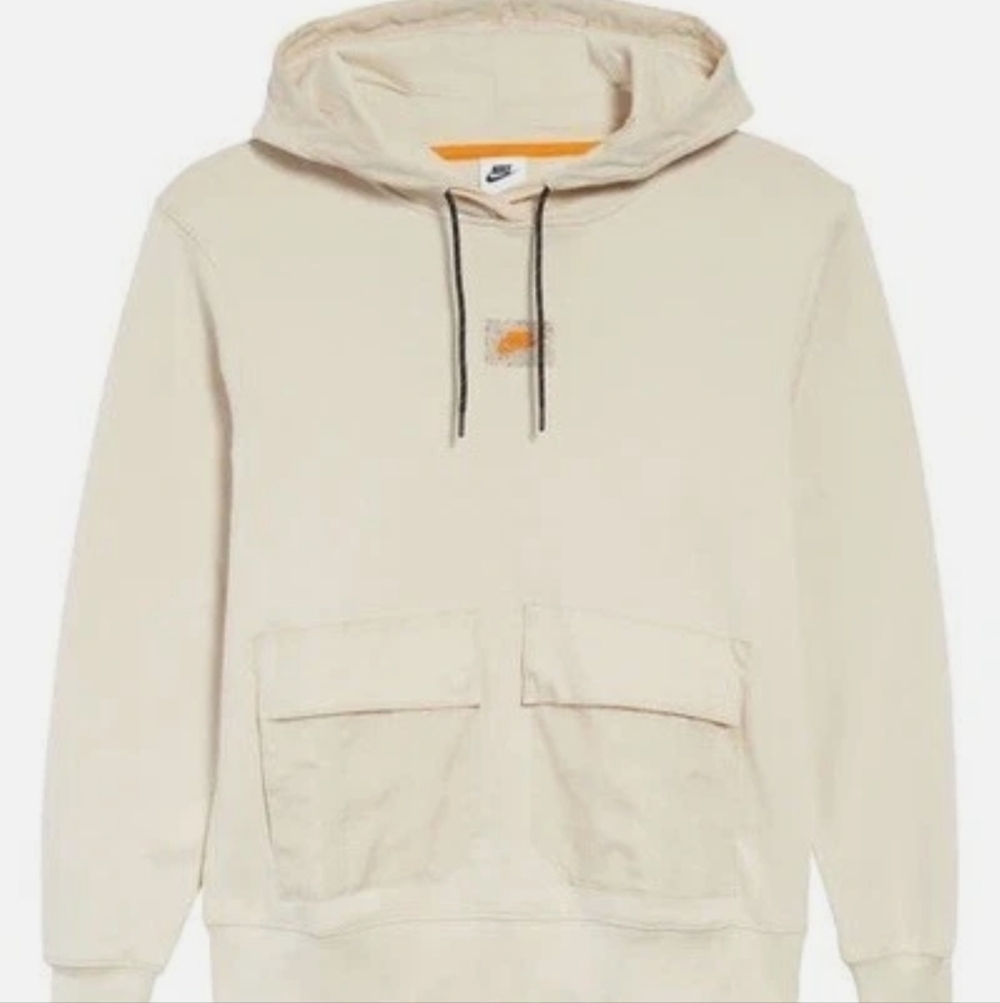 Nike Sportswear PO Fleece Hooded Beige Front Utility Pockets DX2324 Size L